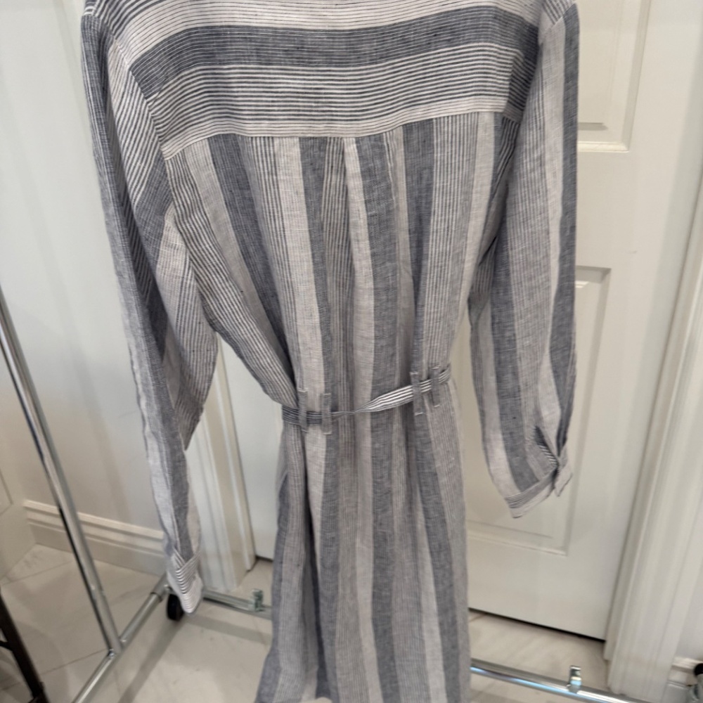 Talbots Haven Well Within Ombré Stripe Blue White Linen Shirt Dress - Picture 3 of 8